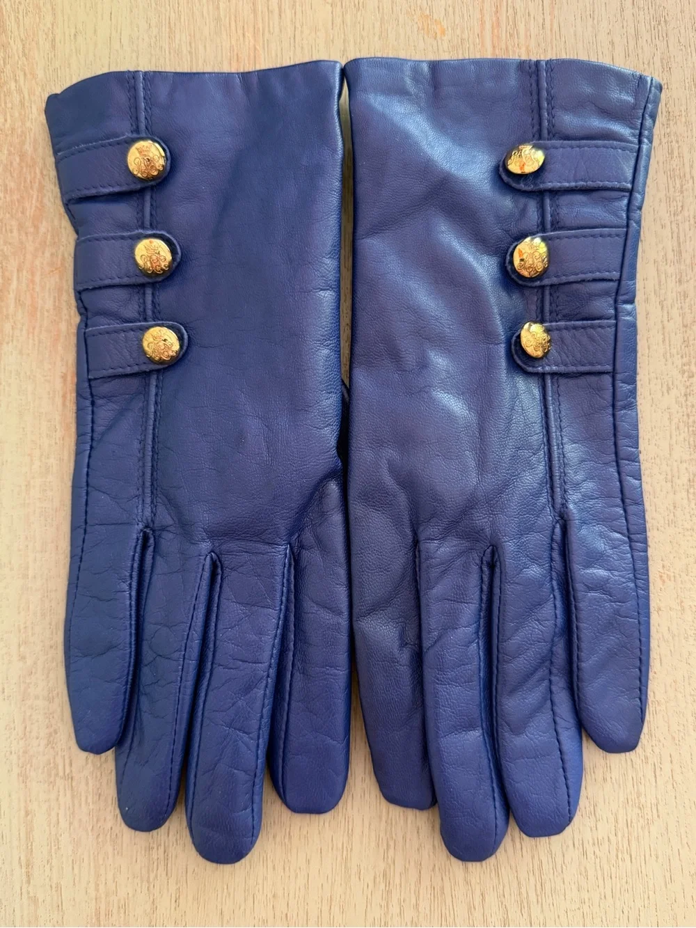 Lauren Ralph Lauren Vintage Blue Leather Retro 3 Button Driving Gloves Size M